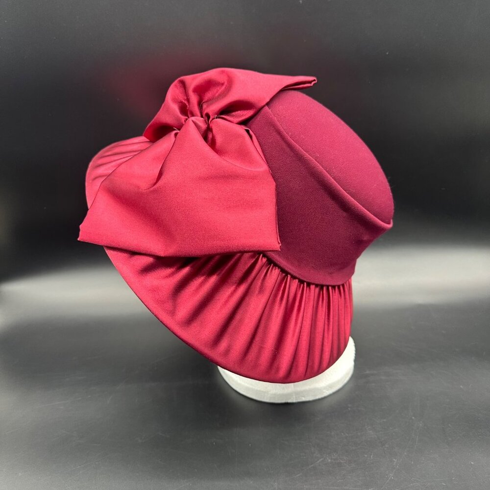 Vintage Formal Church Hat Big Bow  Donna Vinci Couture Cranberry Burgundy Y2K - Picture 5 of 14